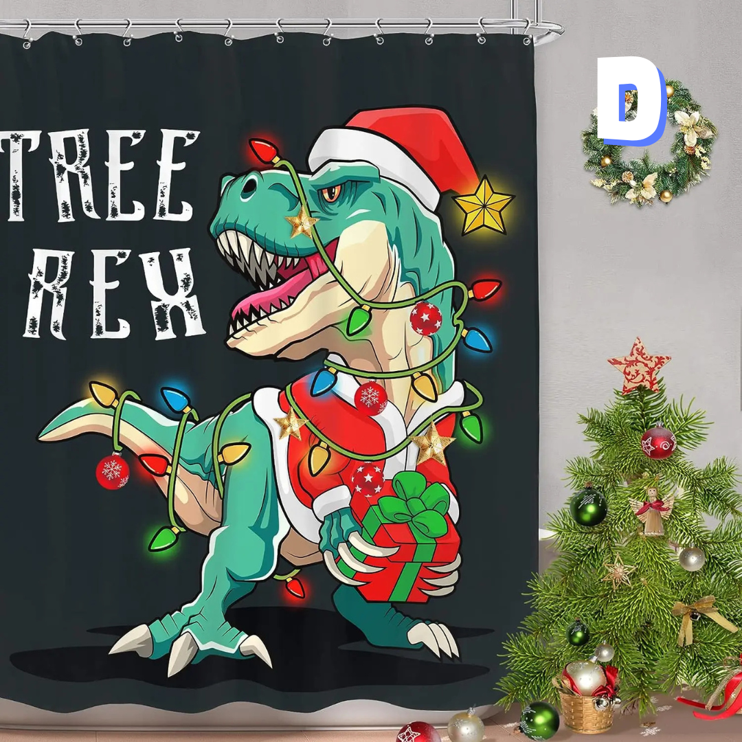 Dinosaur Christmas Shower Curtain WITH GIFT