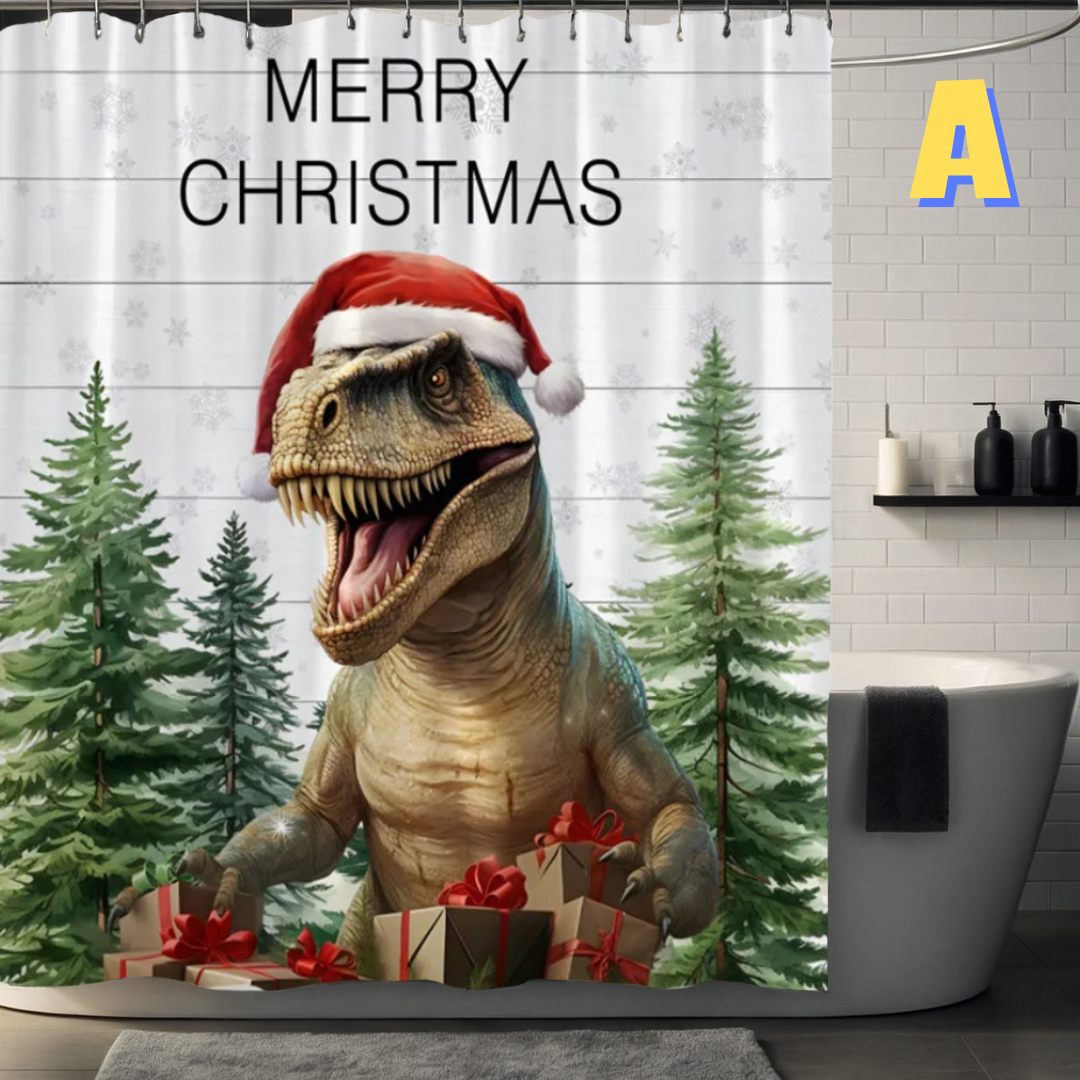 Dinosaur Christmas Shower Curtain