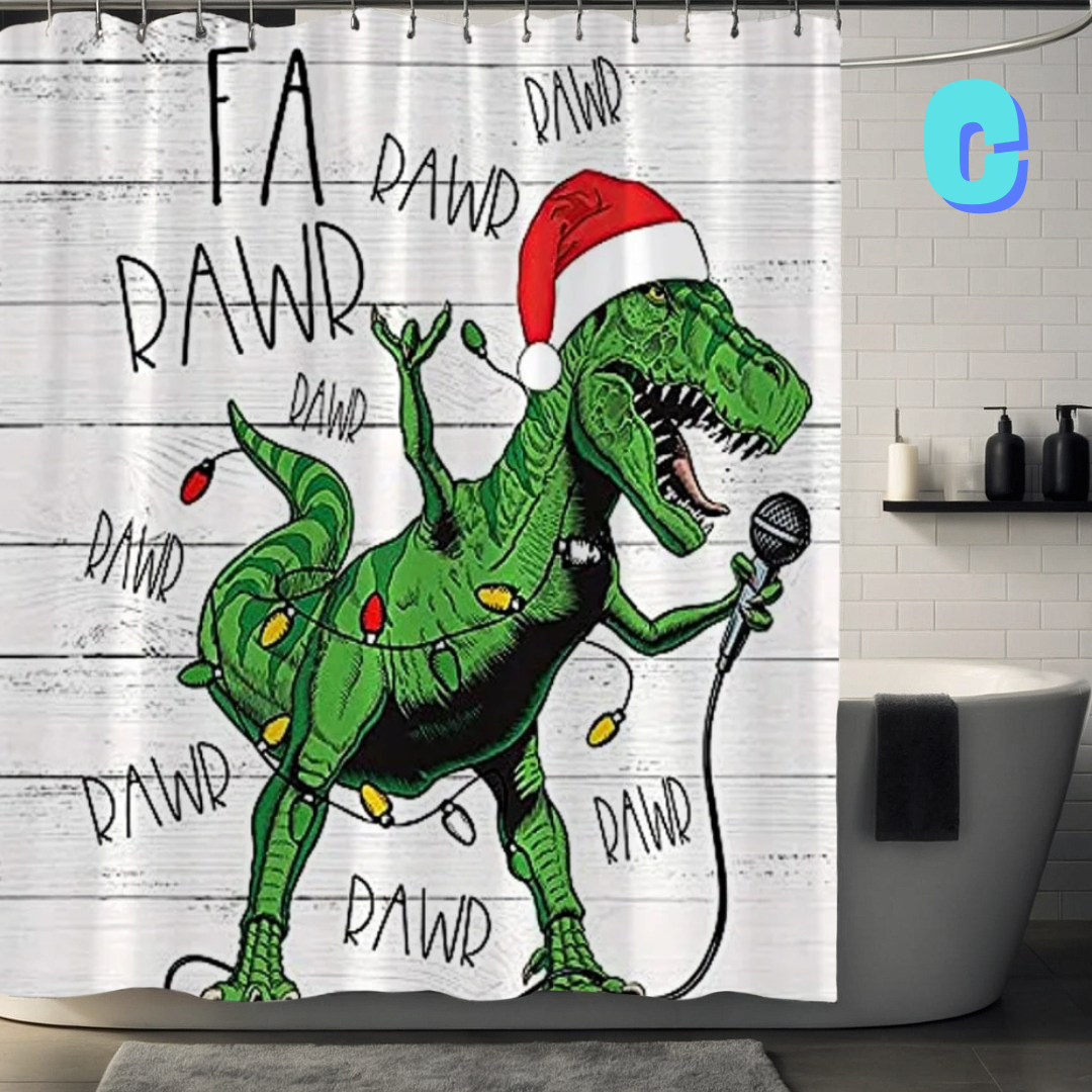 Dinosaur Christmas Shower Curtain KARAOKE