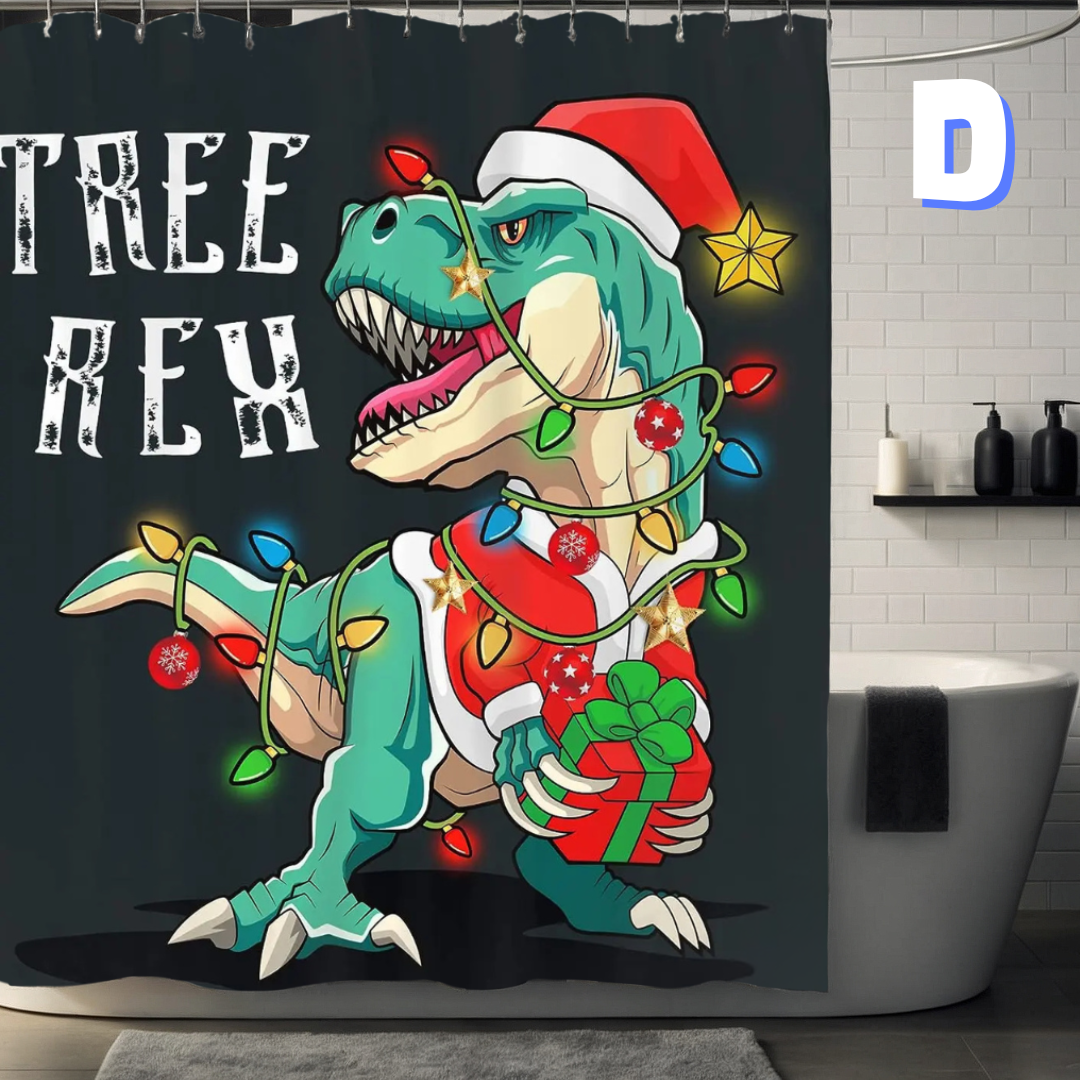 Dinosaur Christmas Shower Curtain WITH GIFT