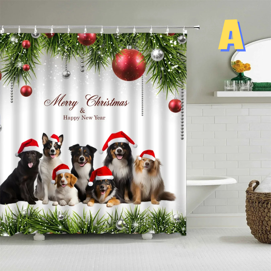 Dog Christmas Shower Curtain