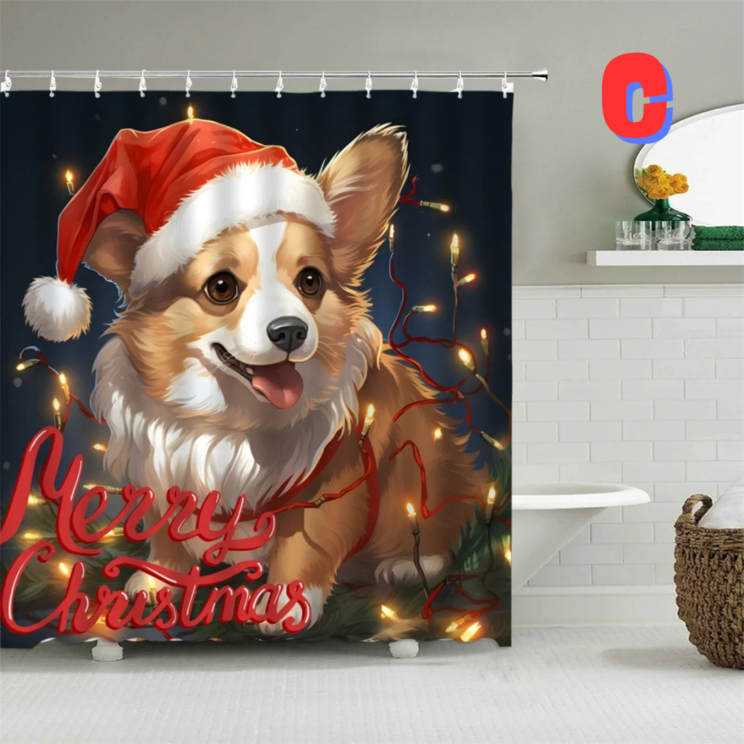 Dog Christmas Shower Curtain