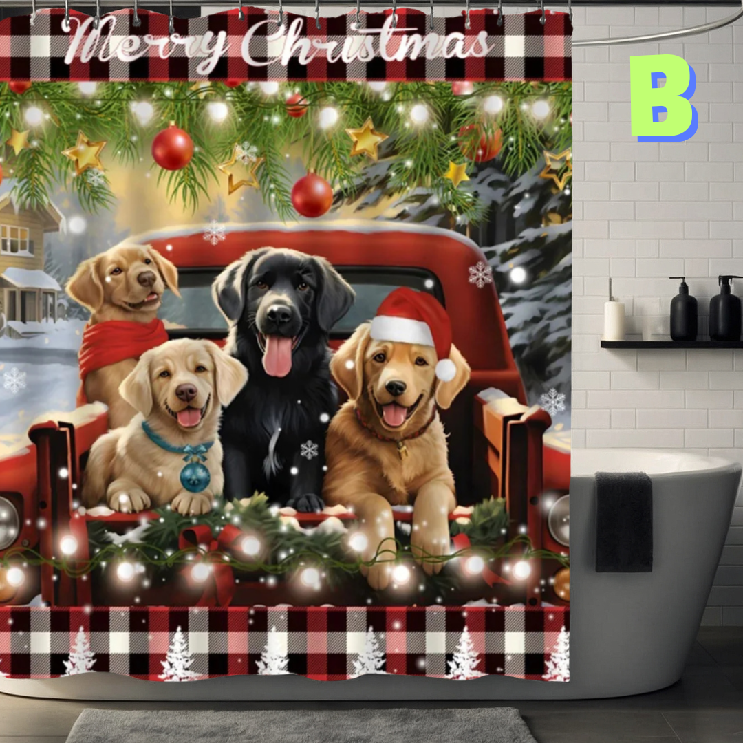Farmhouse Dog Christmas Shower Curtain