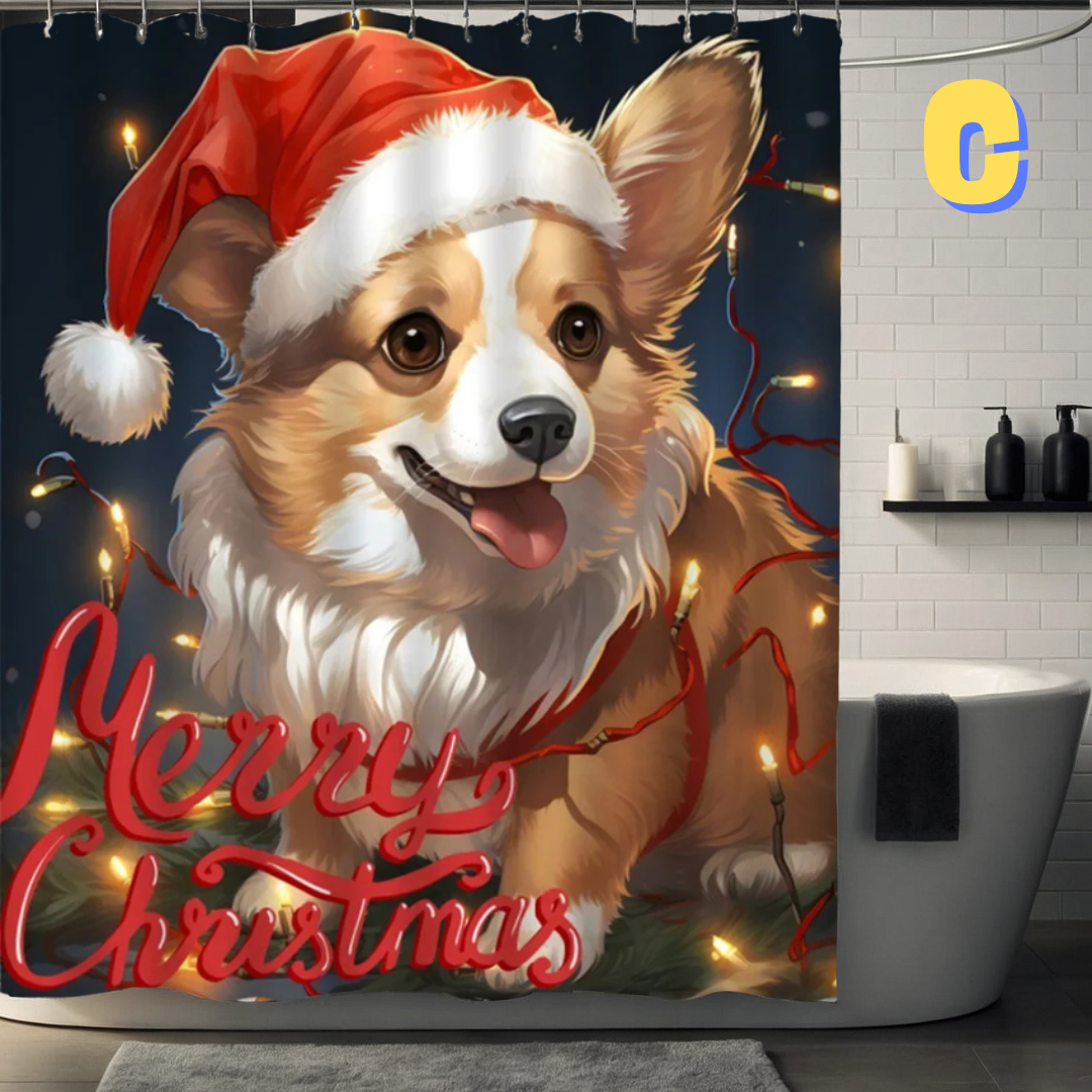watercolor Dog Christmas Shower Curtain