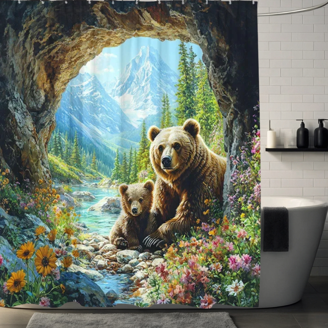 Dreamy Forest Bear Shower Curtain
