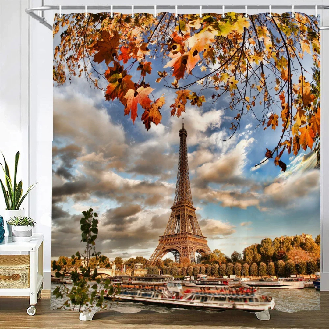 Dreamy Skies Eiffel Tower Shower Curtain
