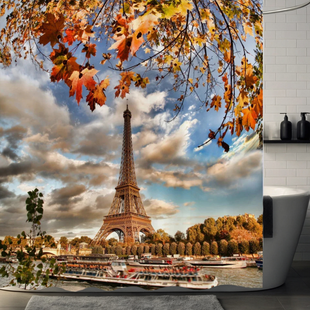 Dreamy Skies Eiffel Tower Shower Curtain