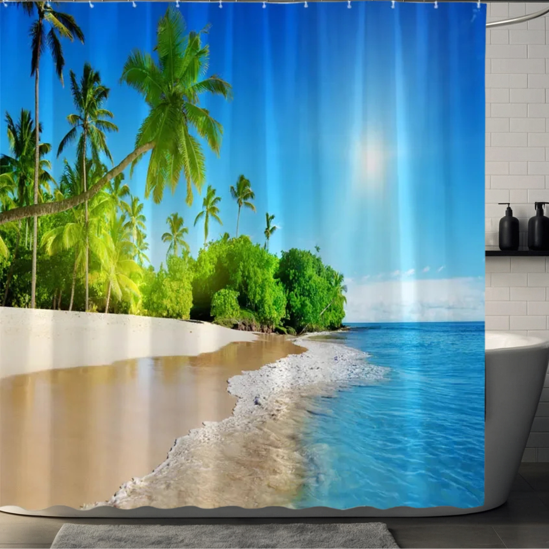 Exotic Coastal Palm Tree Shower Curtain