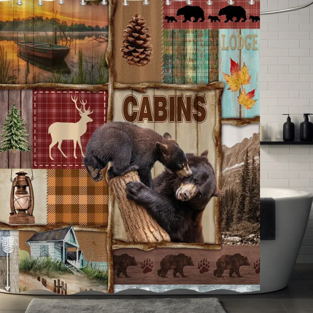 Farmhouse Cabin Bear Shower Curtain
