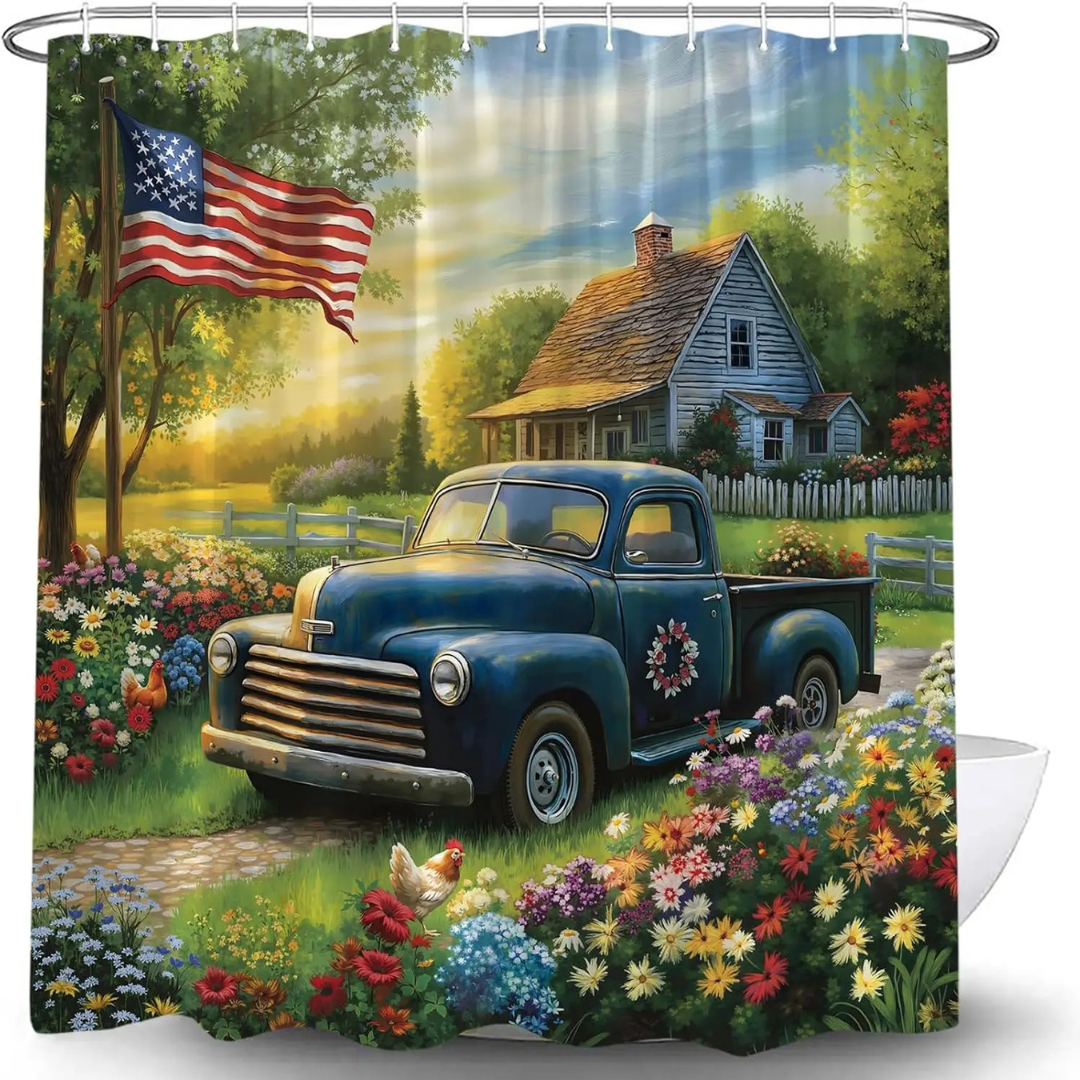 Farmhouse Charm American Flag Shower Curtain