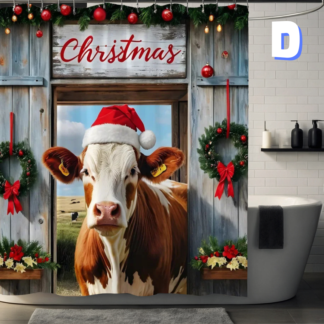 Farmhouse Christmas Shower Curtain with cow