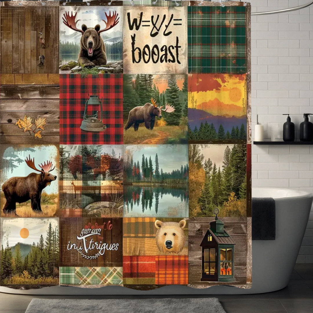 Farmhouse Moose & Bear Shower Curtain