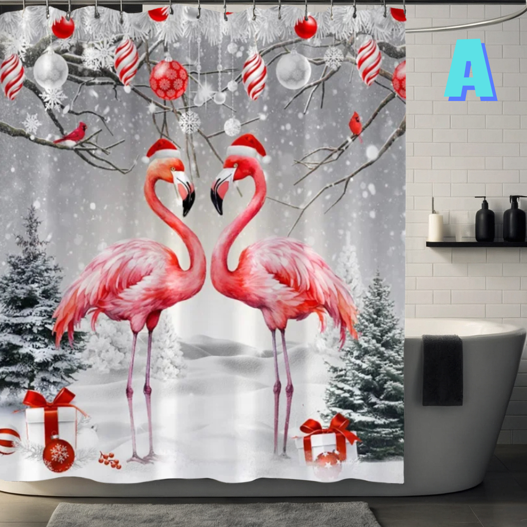 Flamingo Christmas Shower Curtain