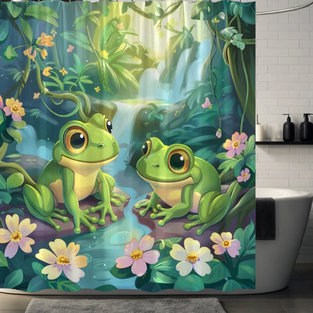 Forest Waterfall Frog Shower Curtain