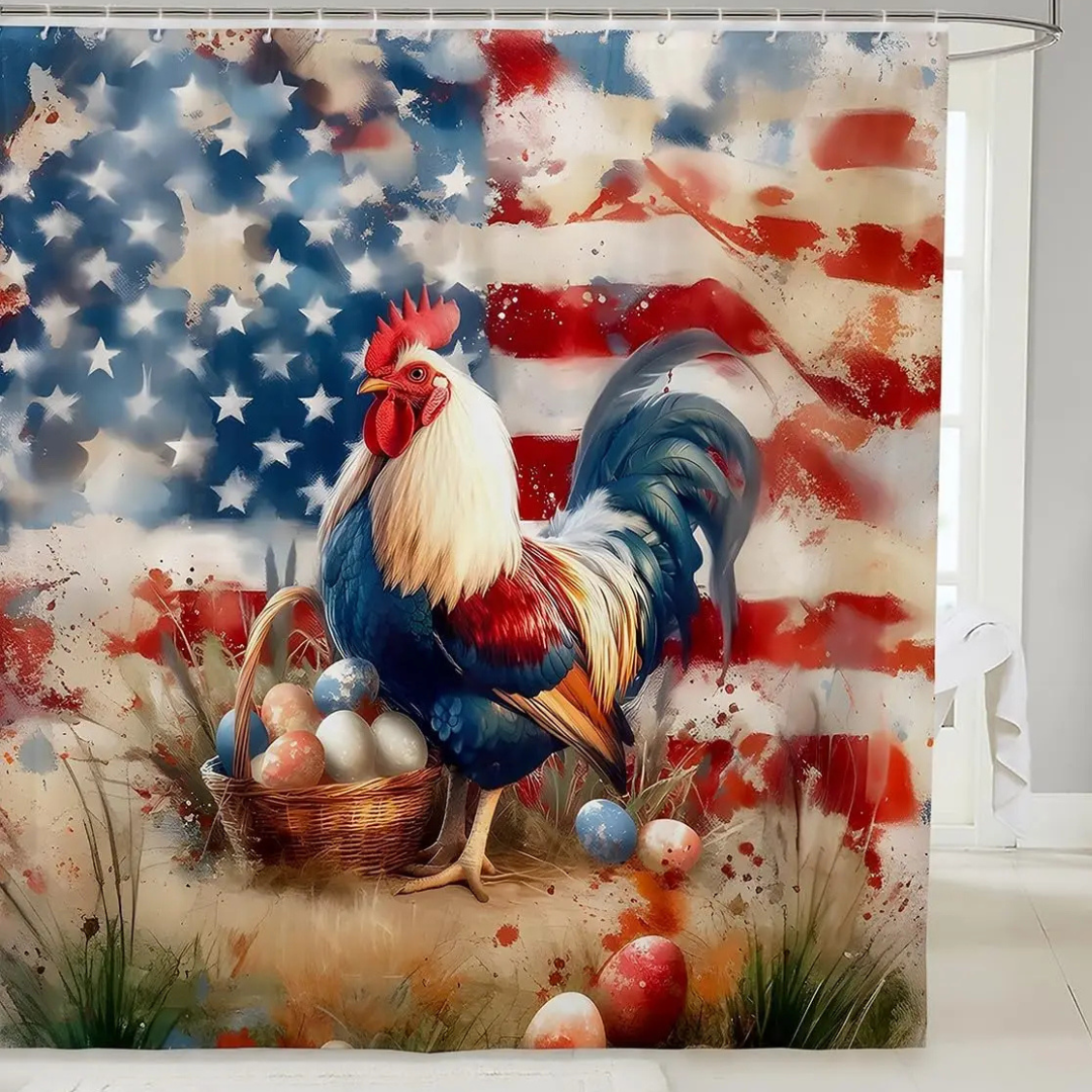 Freedom Rooster American Flag Shower Curtain