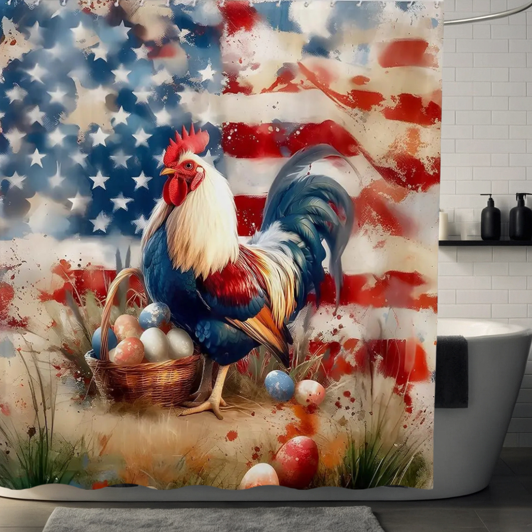 Freedom Rooster American Flag Shower Curtain