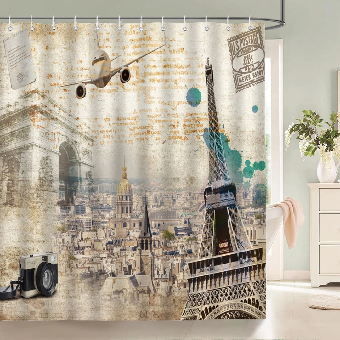 French Postcard Eiffel Tower Shower Curtain 