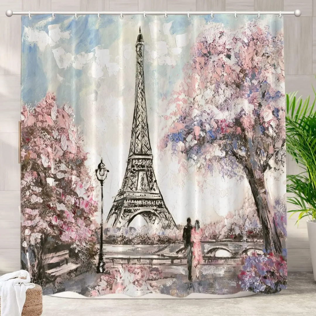 French Romance Eiffel Tower Shower Curtain 