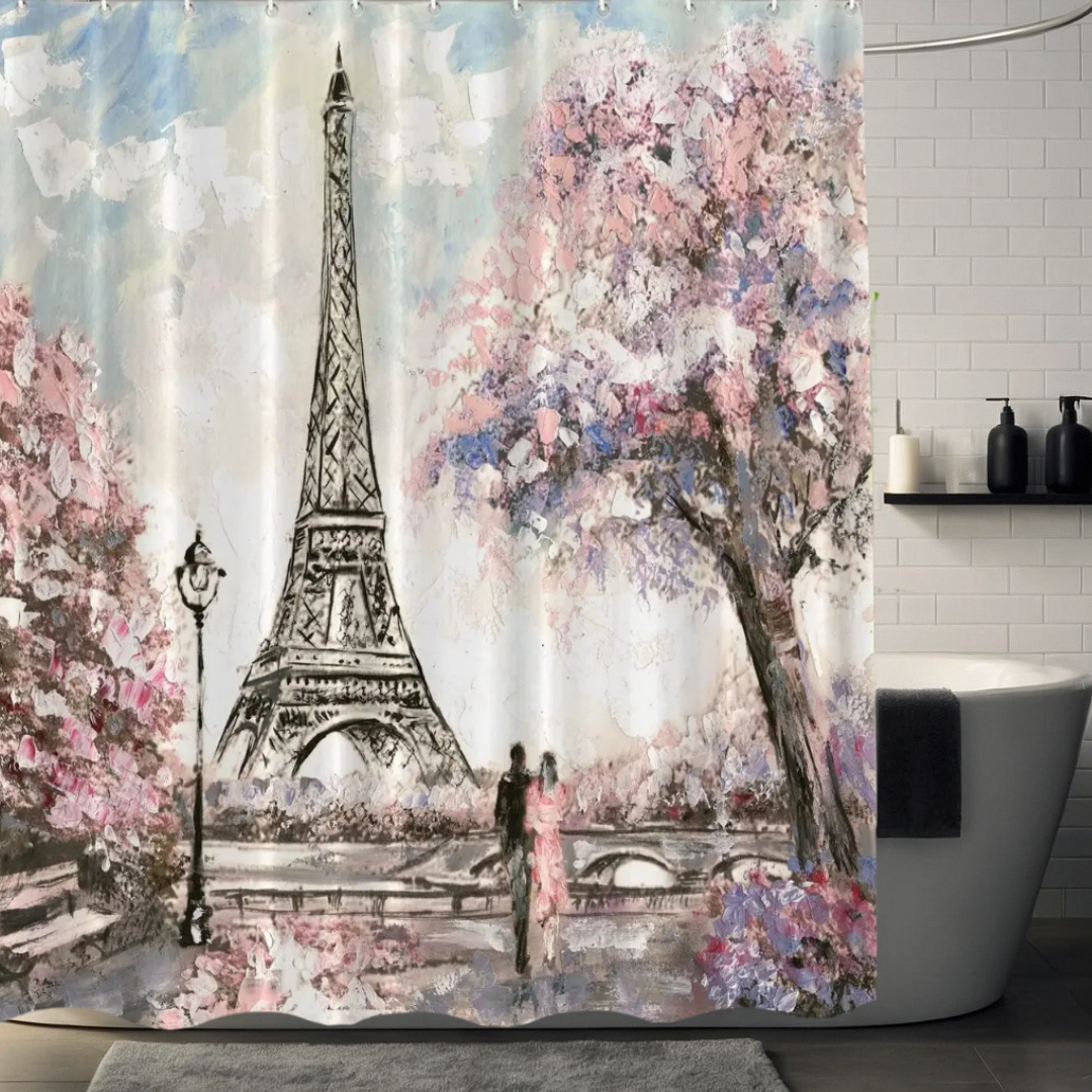 French Romance Eiffel Tower Shower Curtain