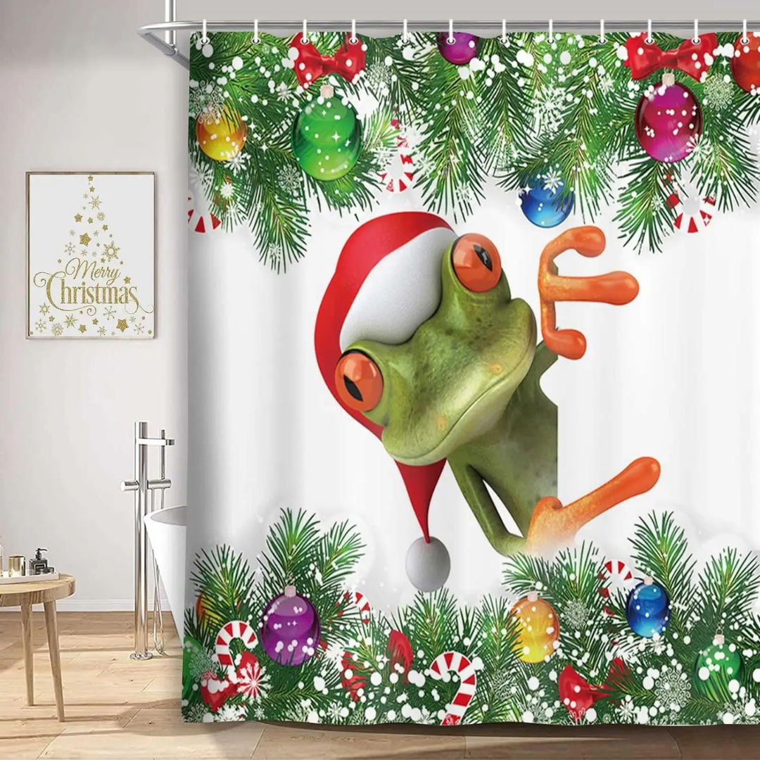 Frog Christmas Shower Curtain