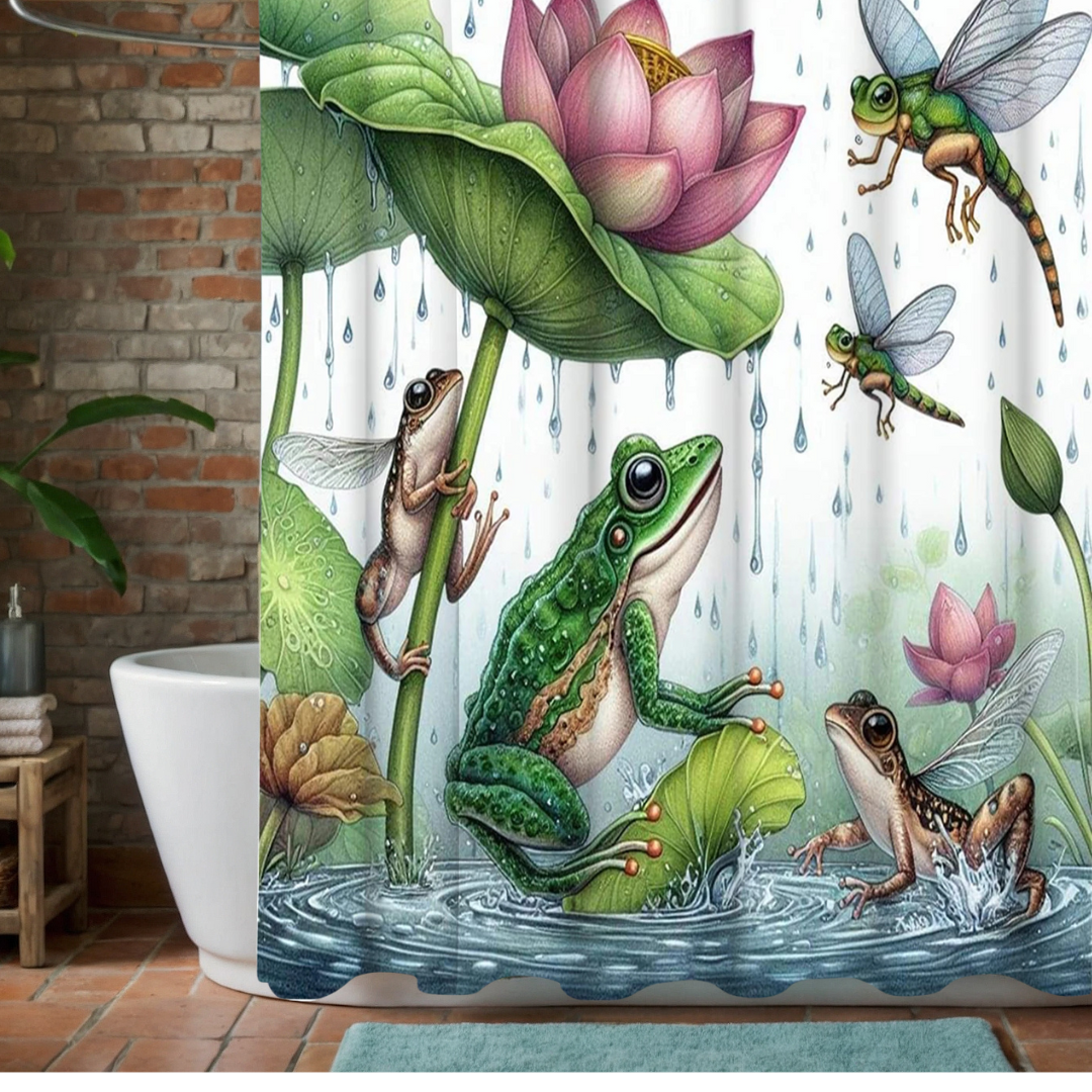 Frog and Lotus Shower Curtain