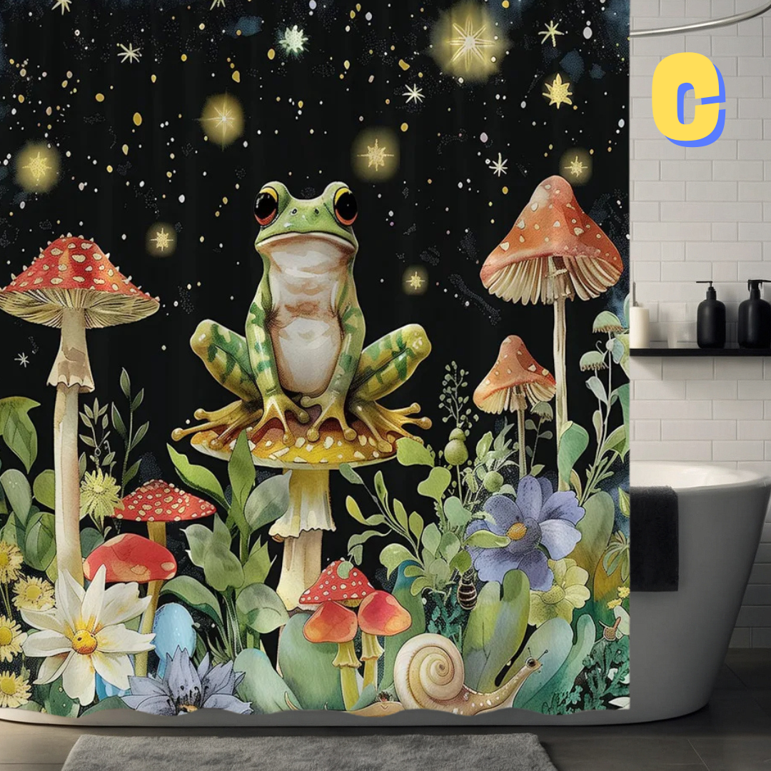 Frog and Mushroom Shower Curtain WITH STARS