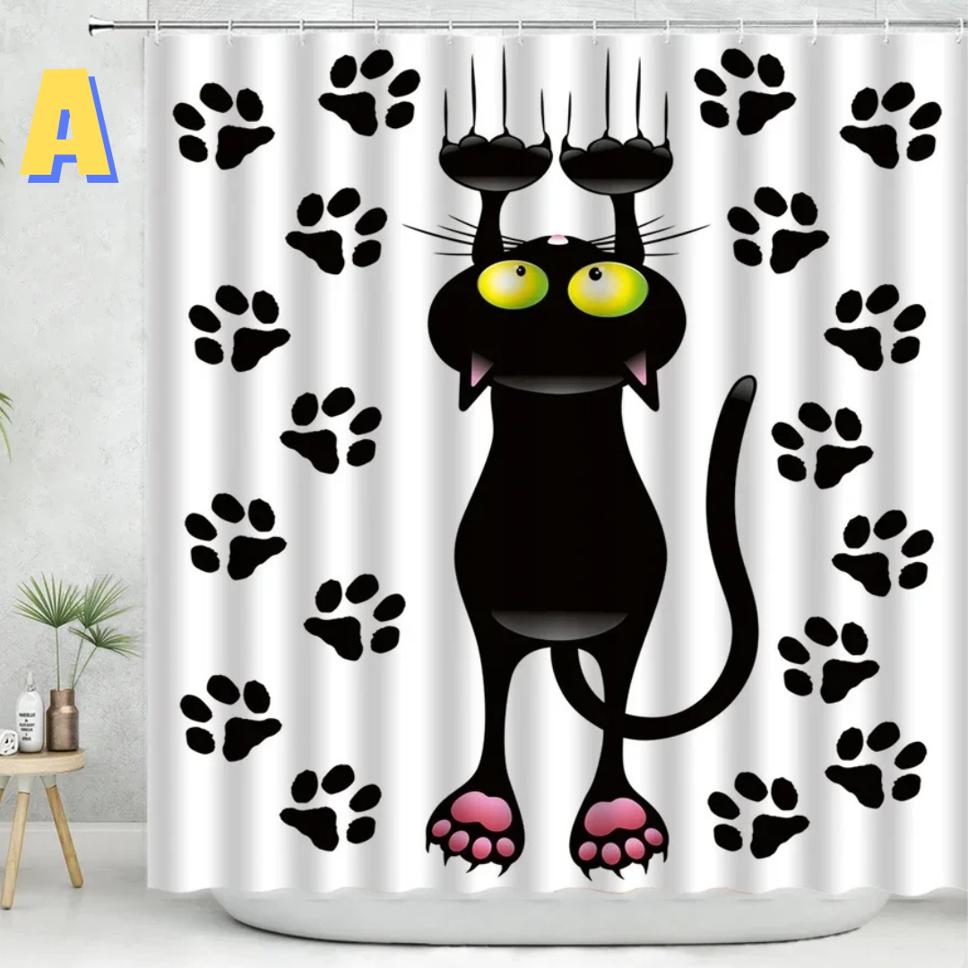 Funny Black Cat Shower Curtain