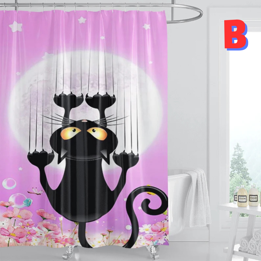 Funny Black Cat pink Shower Curtain