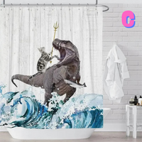 Thumbnail for Funny TRIDENT Cat Dinosaur Shower Curtain