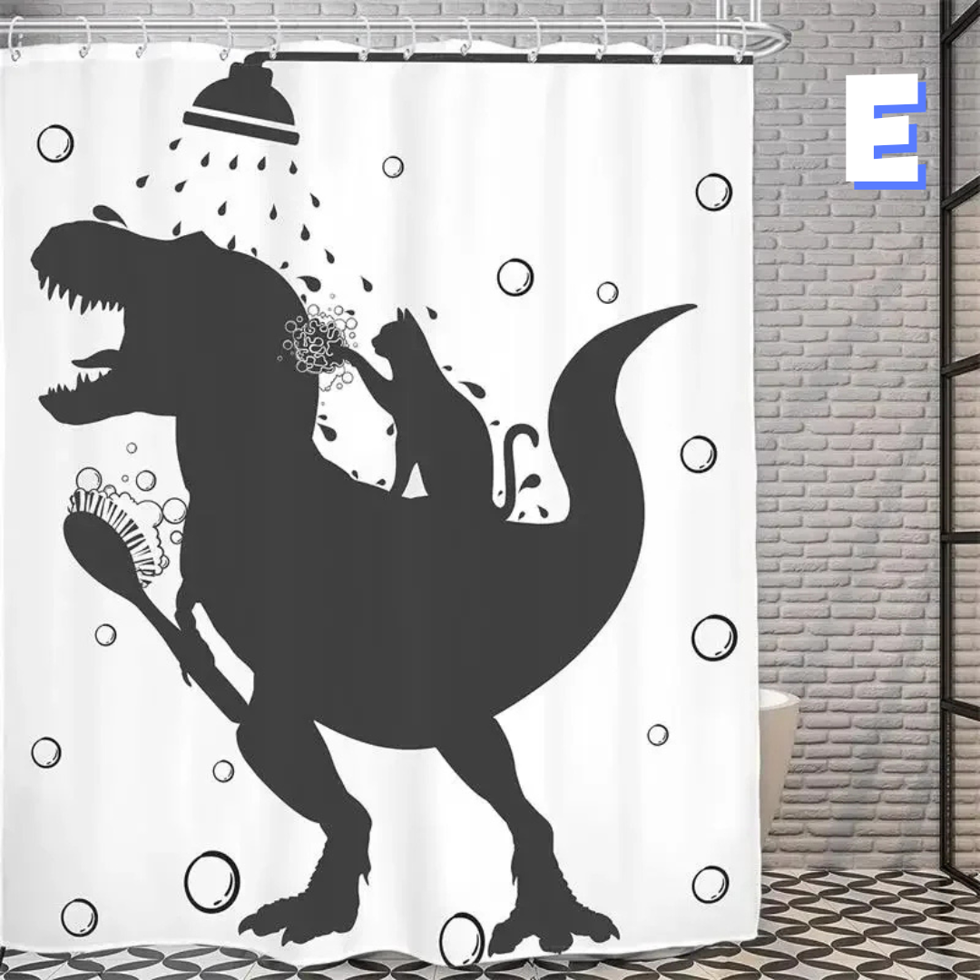 Funny Cat BATHING Dinosaur Shower Curtain