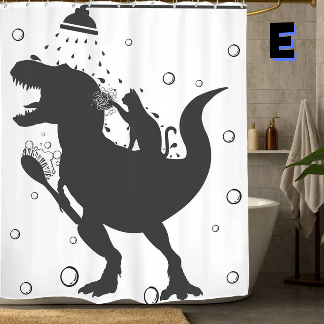 Funny Cat BATHING Dinosaur Shower Curtain