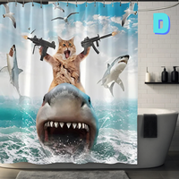Thumbnail for Funny machine gun Cat Shower Curtain 