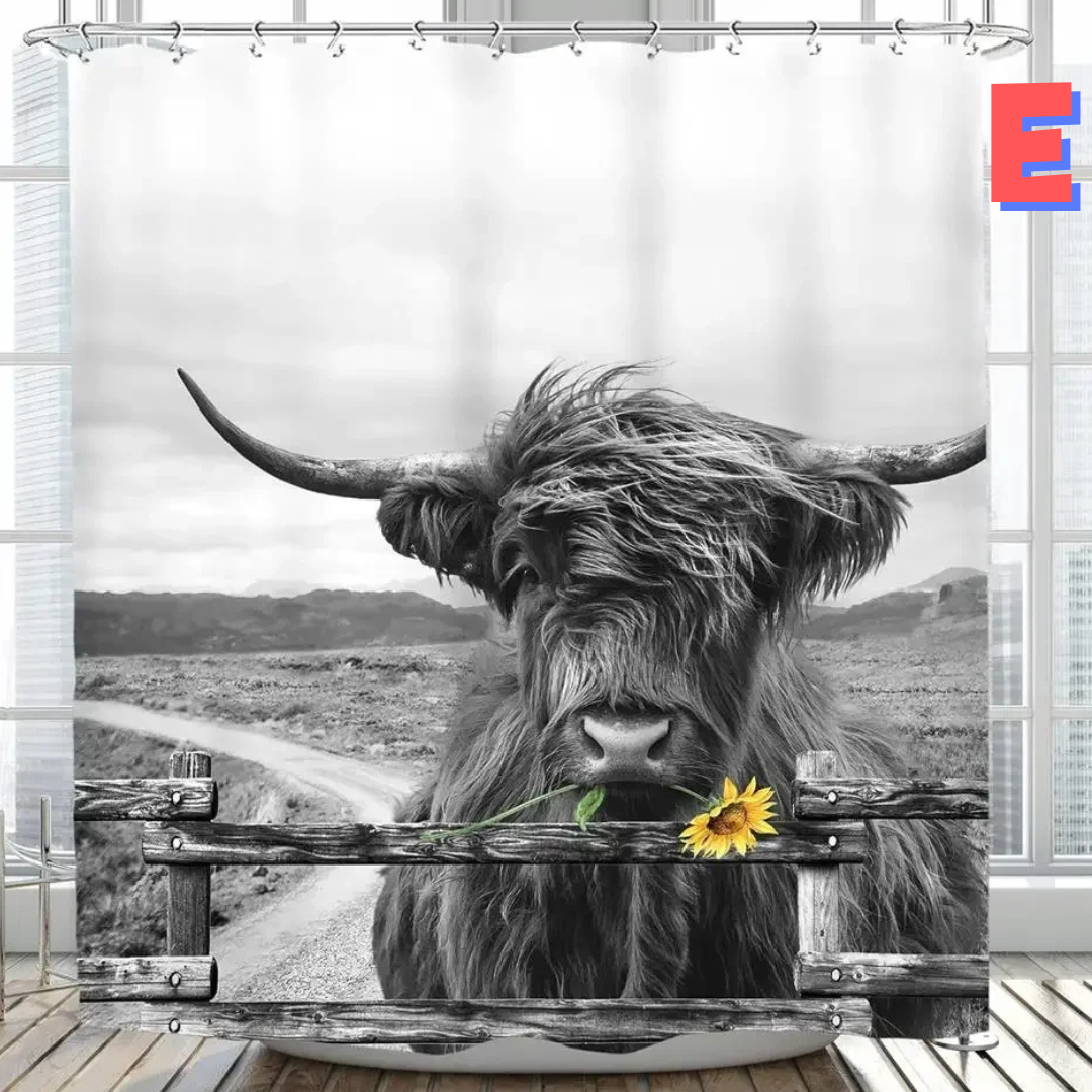 Funny Cow Shower Curtain WITH sunflower