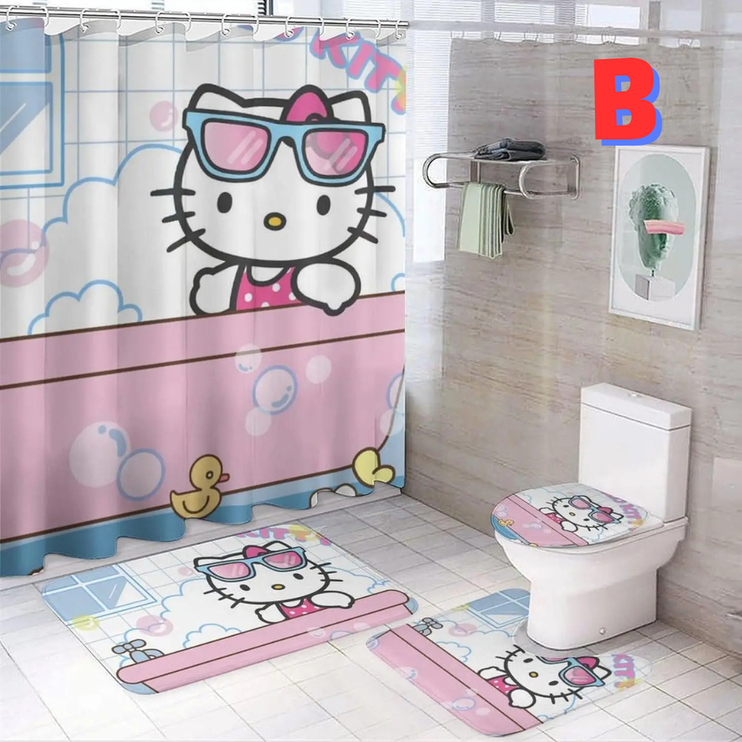 Funny Hello Kitty Shower Curtain Set WITH SUNGLASSES