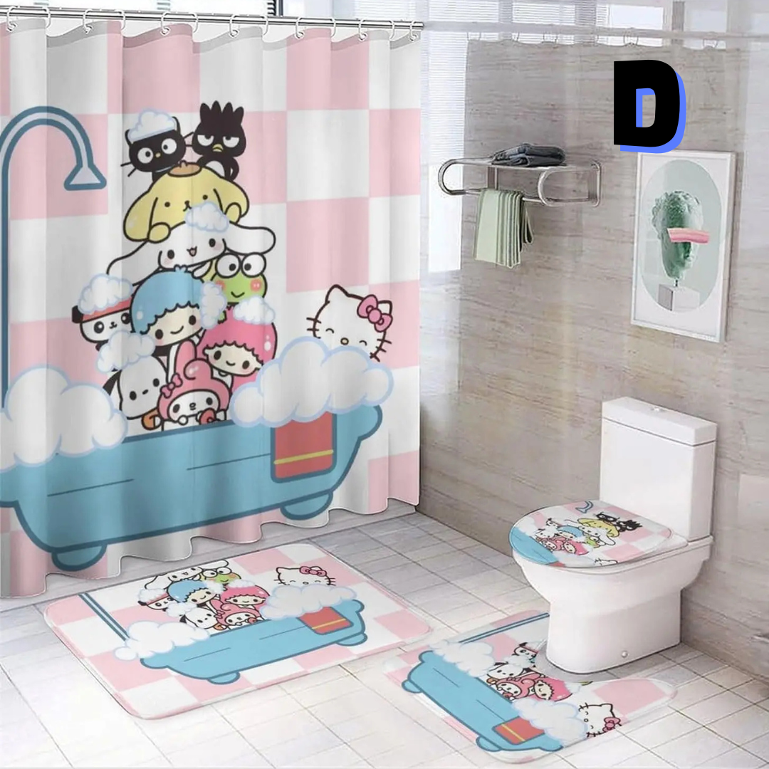 Funny Hello Kitty Shower Curtain Set WITH FRIENDS