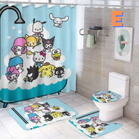Thumbnail for Funny Hello Kitty BLUE Shower Curtain Set