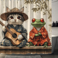 Thumbnail for Funny Japanese Cat & Frog Shower Curtain