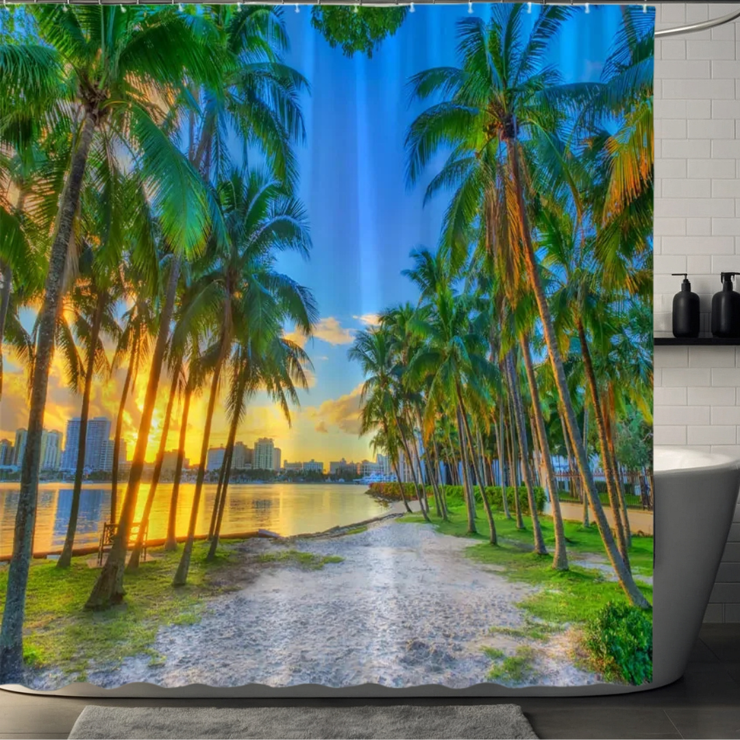 Golden Horizon Palm Tree Shower Curtain