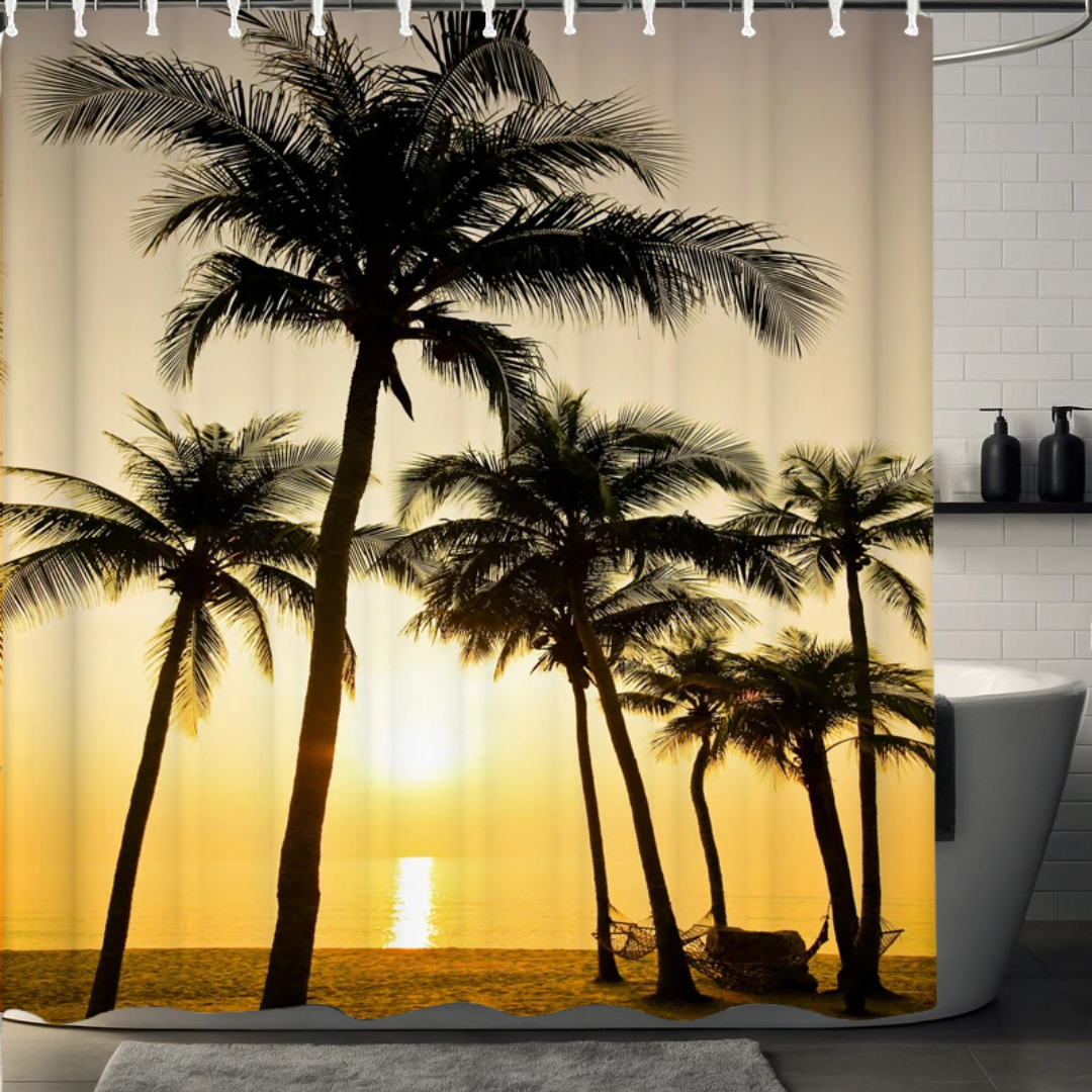 Golden Sunset Palm Tree Shower Curtain