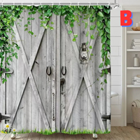 Thumbnail for Gray Farmhouse Shower Curtain WITH GREEN LEAVES