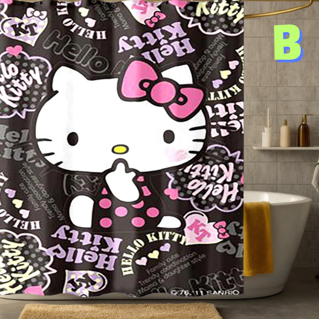 CUTE Grey Hello Kitty Shower Curtain