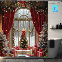 Thumbnail for whimsical green christmas tree shower curtain