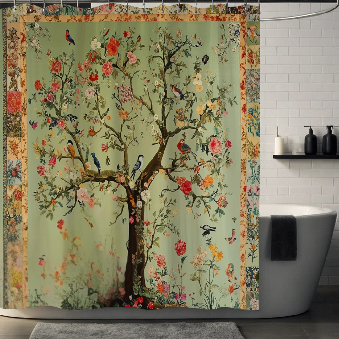 Green Floral Tree of Life Shower Curtain