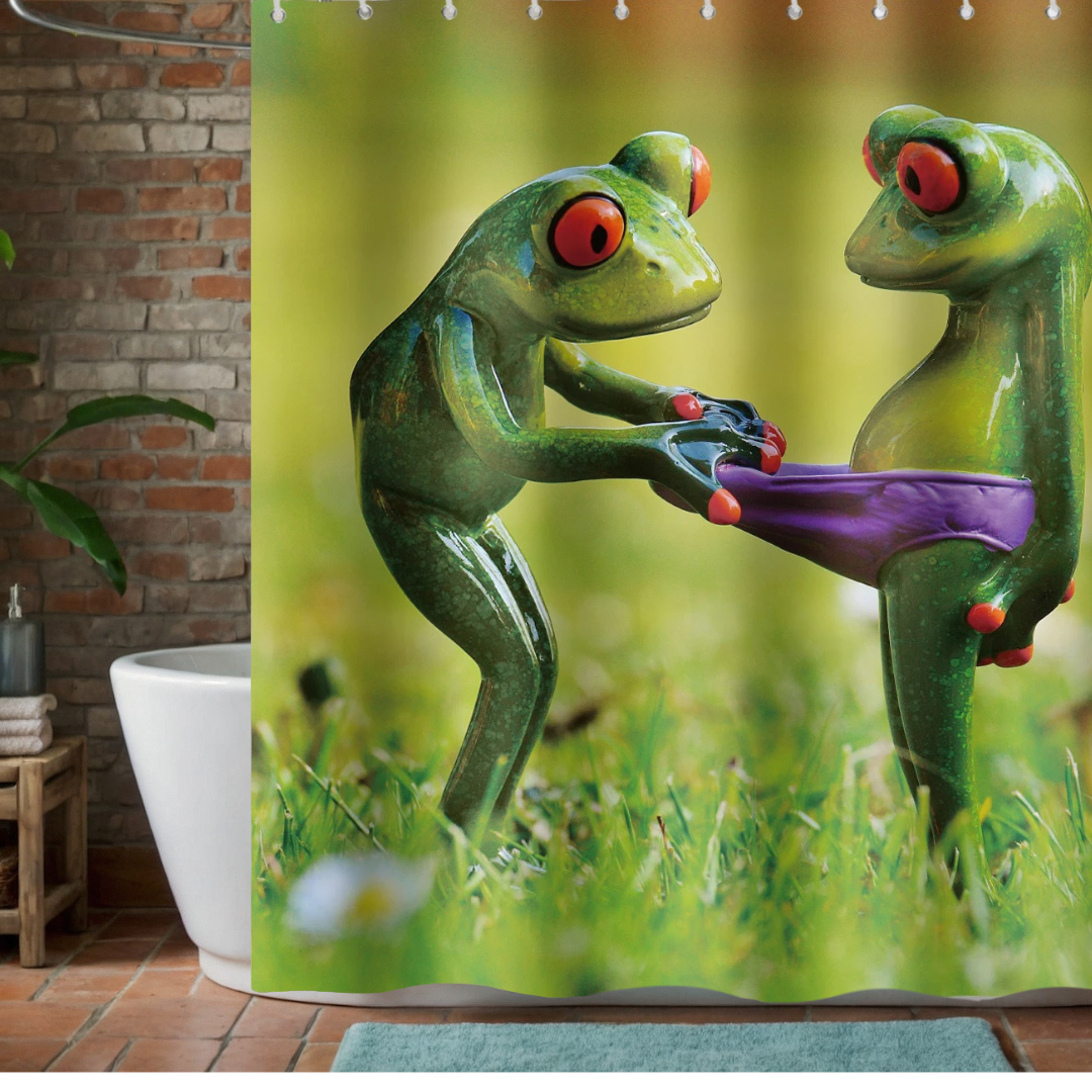 Green Funny Frog Shower Curtain