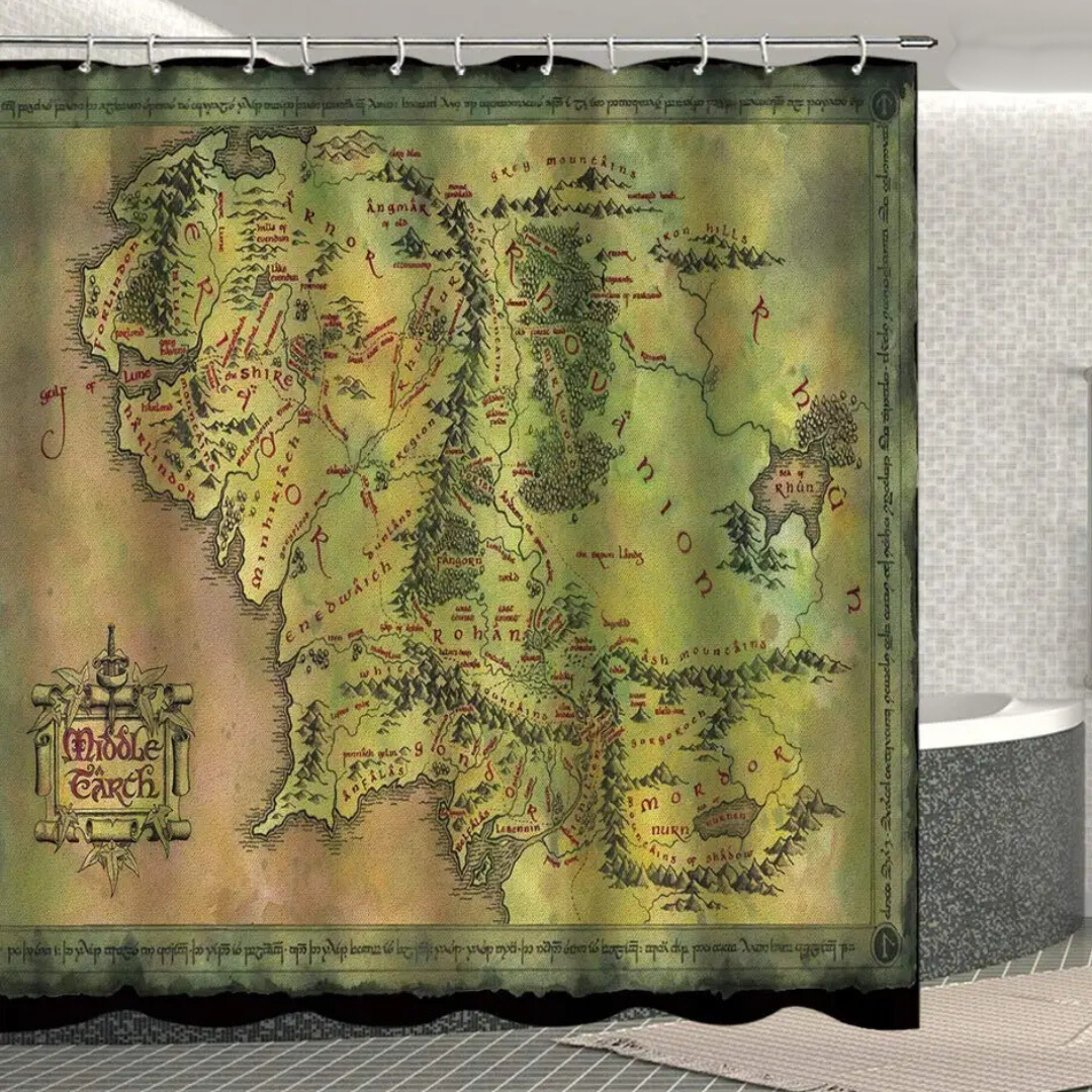 Green Middle Earth Map Shower Curtain