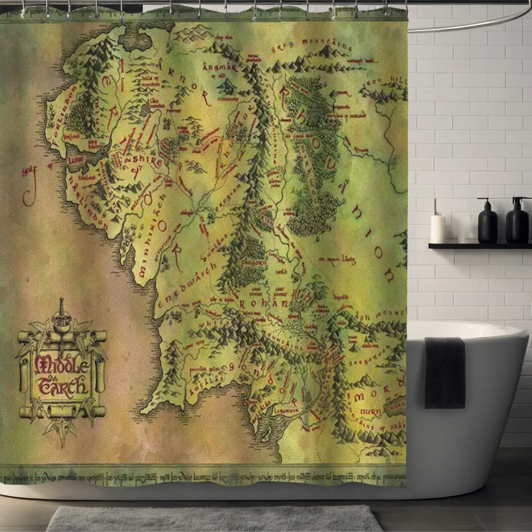 Green Middle Earth Map Shower Curtain