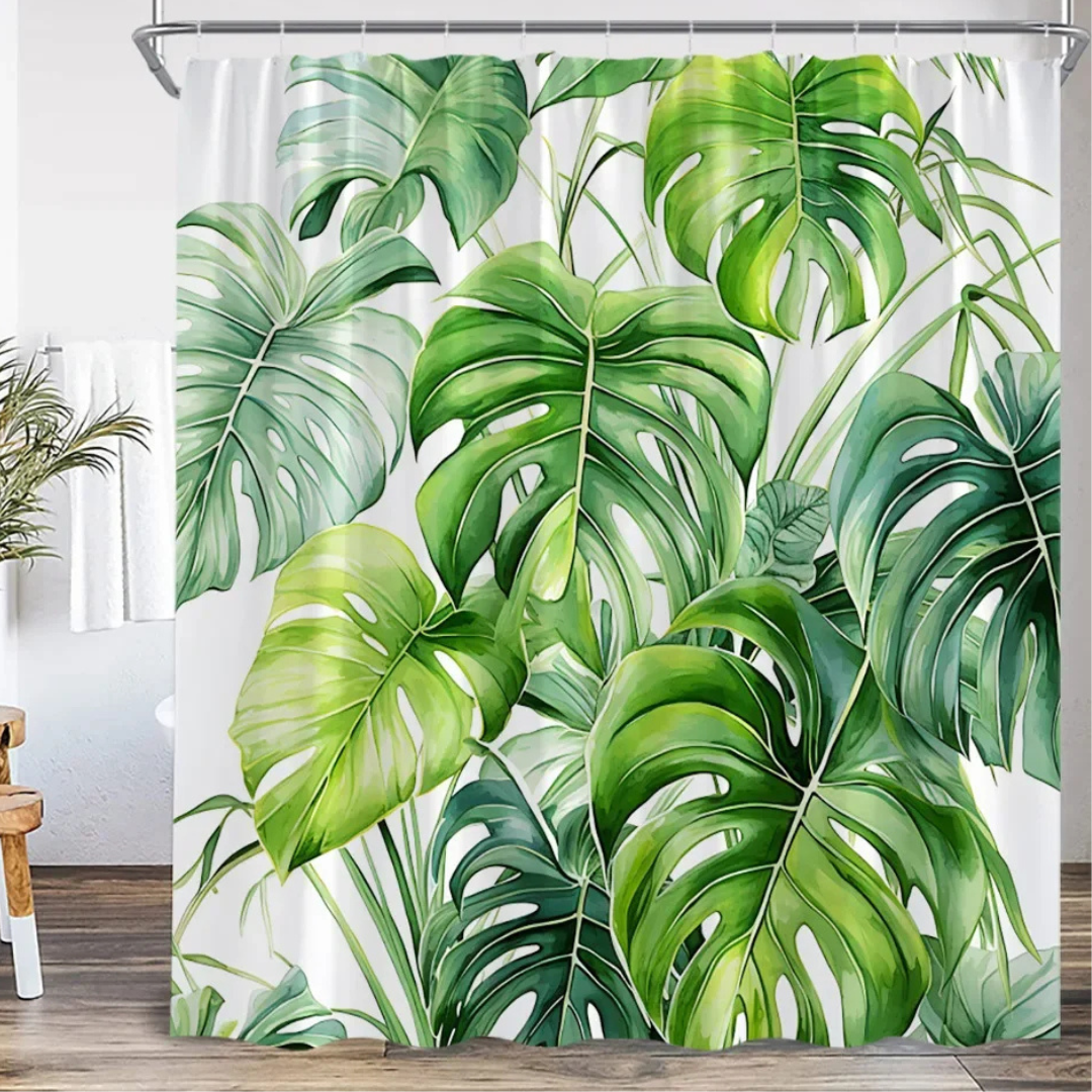 Green Monstera Shower Curtain