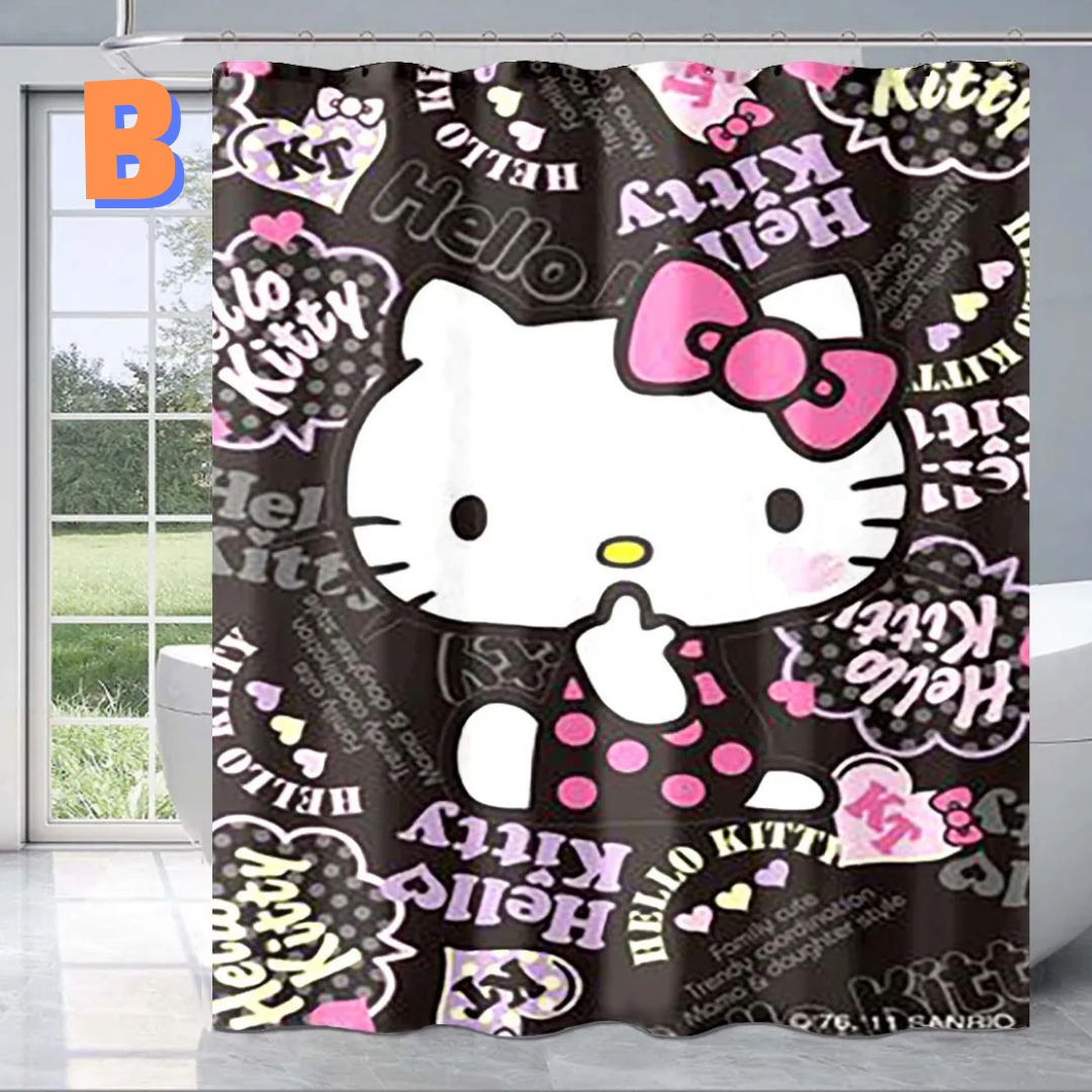 CUTE Grey Hello Kitty Shower Curtain
