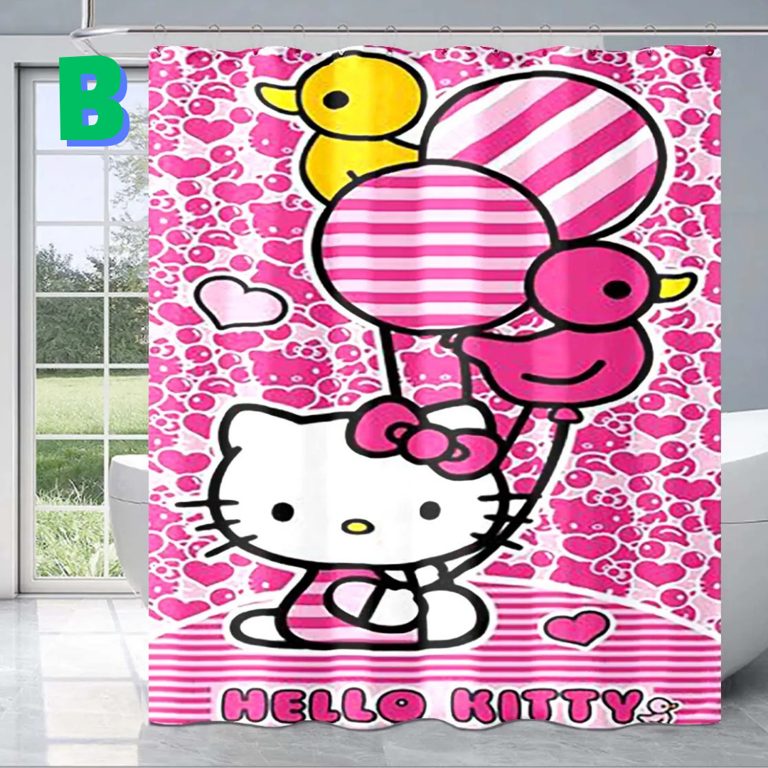 Heart-Shaped Hello Kitty Shower Curtain with ducks
