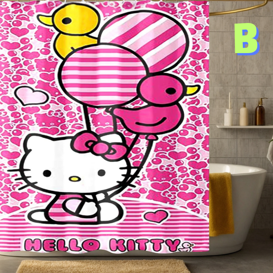 Heart-Shaped Hello Kitty Shower Curtain with ducks
